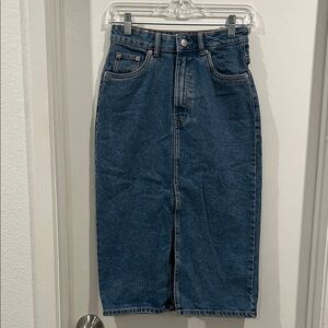 Zara Classic Blue Midi Skirt Front Slit Size XS